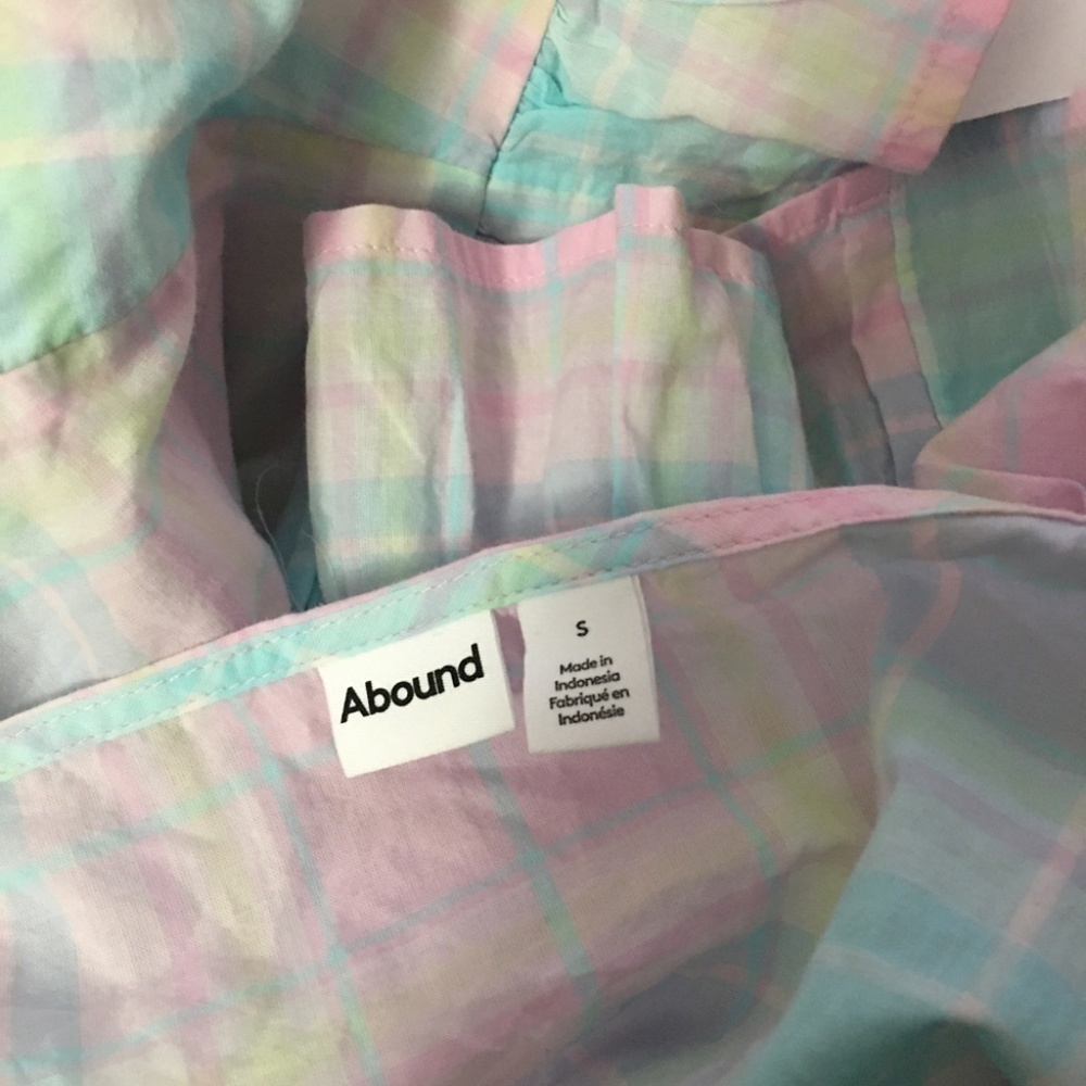 NORDSTROM ABOUND Blouse Pretty Pastel Plaid Tartan Cotton Top Front Bow Tie - Picture 8 of 11